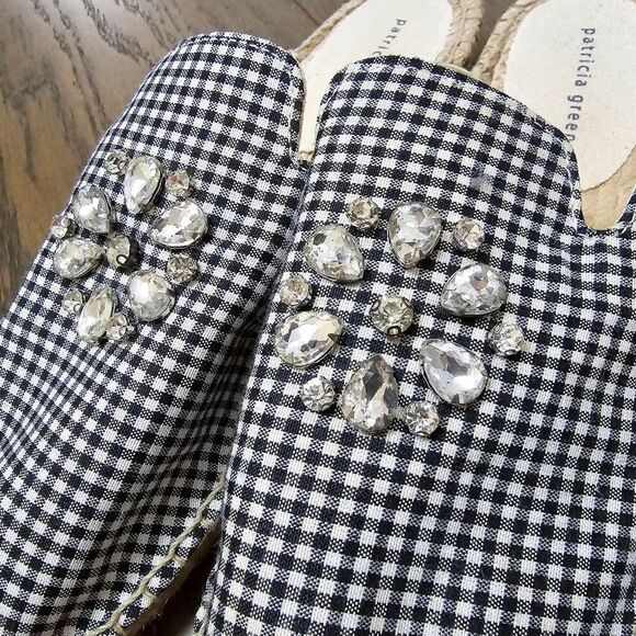 Patricia Green Gingham Glam Jewel Crystal Slip On Mule Espadrilles in Black 41 - Picture 3 of 12